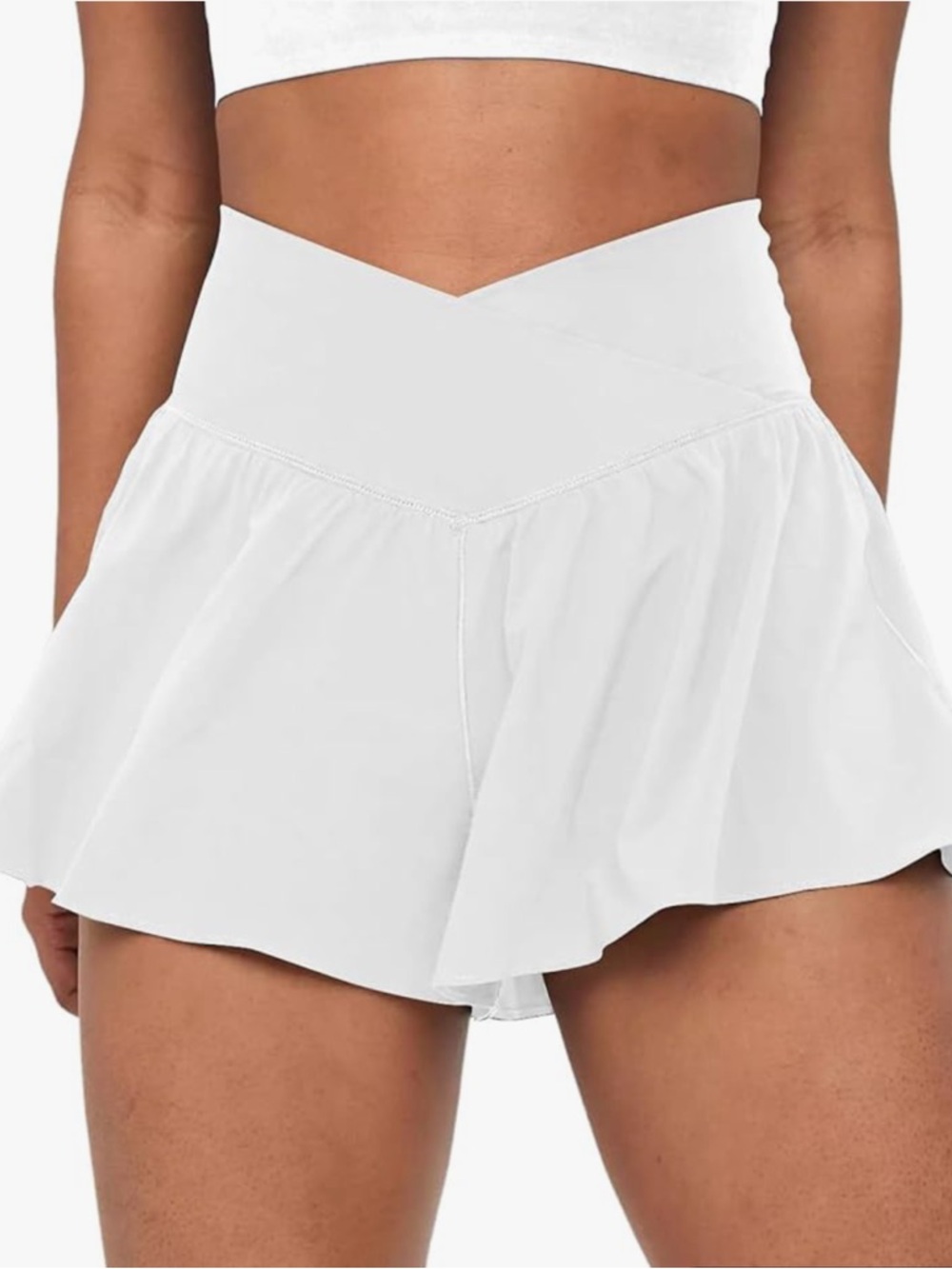 High-Waist White and Black Flared Shorts